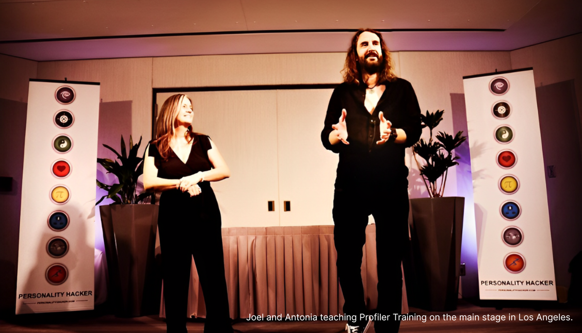 Joel and Antonia teaching a Personality Hacker workshop
